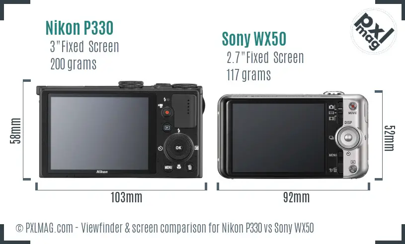 Nikon P330 vs Sony WX50 Screen and Viewfinder comparison