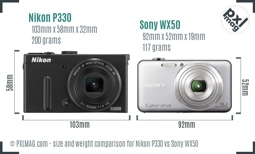 Nikon P330 vs Sony WX50 size comparison