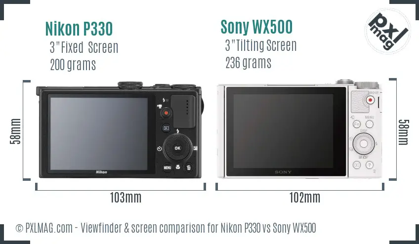 Nikon P330 vs Sony WX500 Screen and Viewfinder comparison