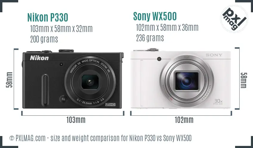 Nikon P330 vs Sony WX500 size comparison