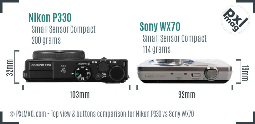 Nikon P330 vs Sony WX70 top view buttons comparison