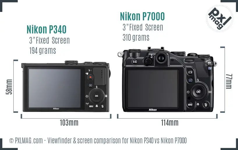 Nikon P340 vs Nikon P7000 Screen and Viewfinder comparison