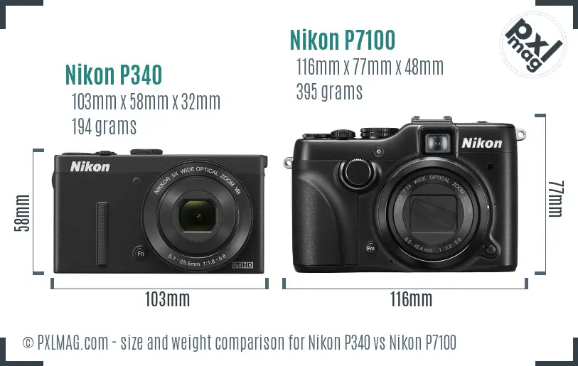 Nikon P340 vs Nikon P7100 size comparison