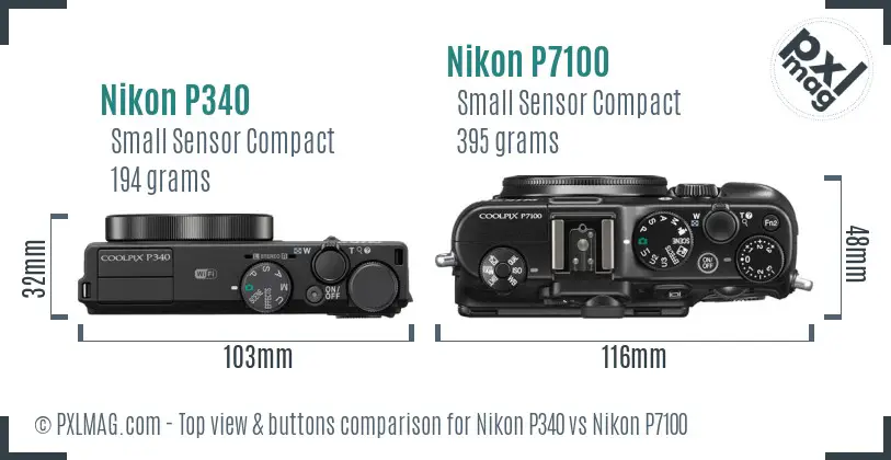 Nikon P340 vs Nikon P7100 top view buttons comparison