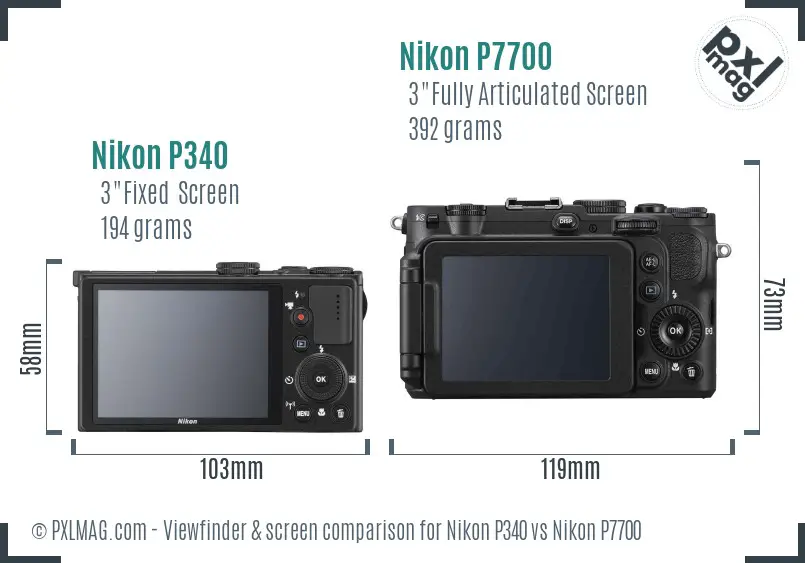 Nikon P340 vs Nikon P7700 Screen and Viewfinder comparison