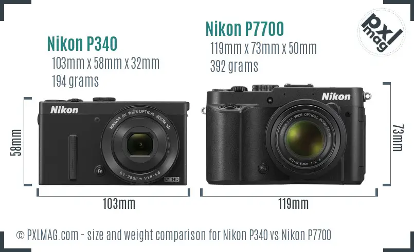 Nikon P340 vs Nikon P7700 size comparison