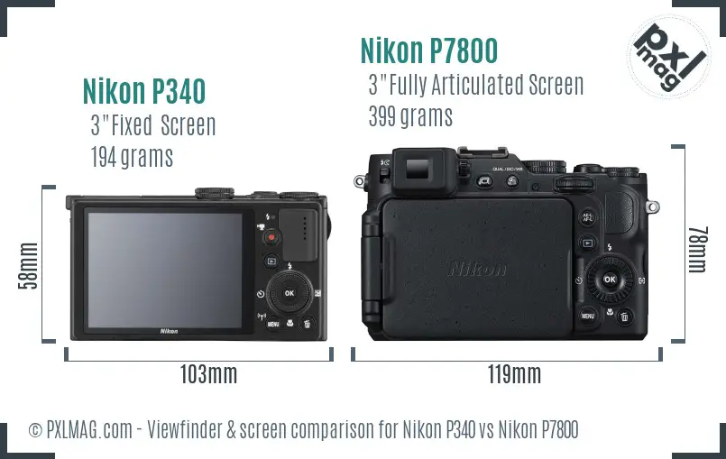 Nikon P340 vs Nikon P7800 Screen and Viewfinder comparison