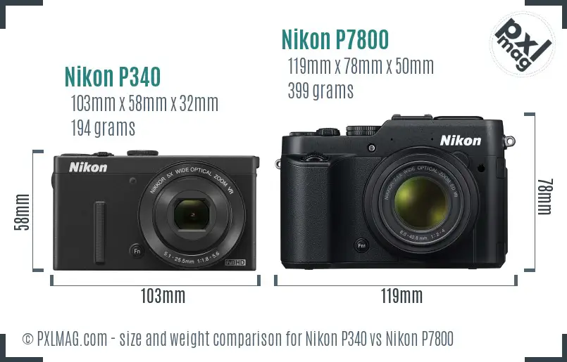 Nikon P340 vs Nikon P7800 size comparison