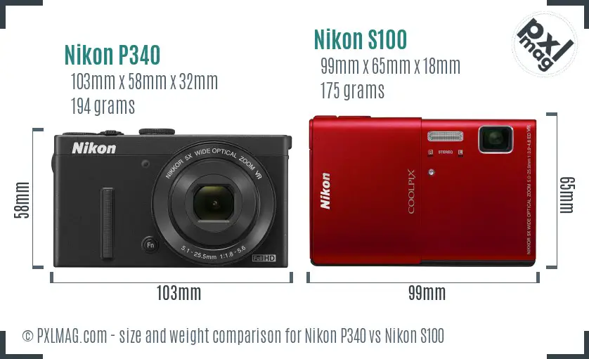 Nikon P340 vs Nikon S100 size comparison Nikon P340 vs Nikon S100 size comparison