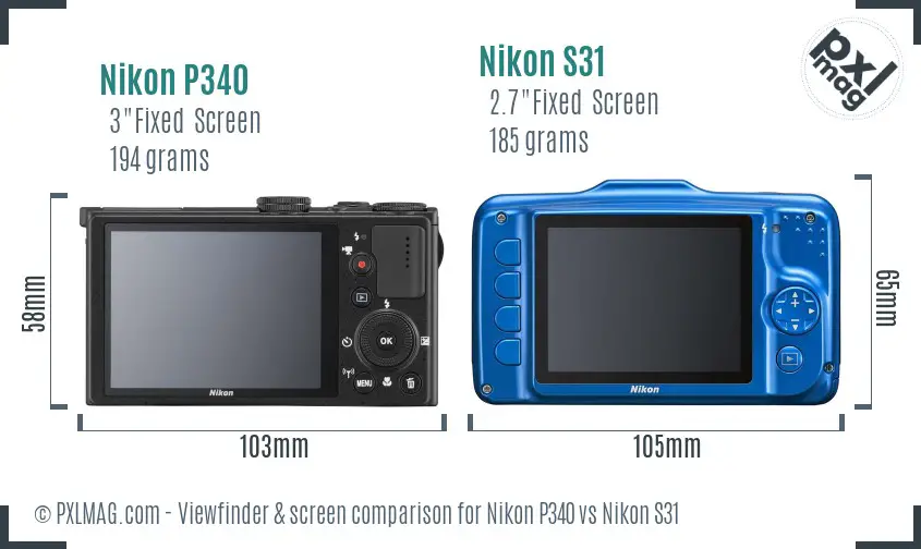 Nikon P340 vs Nikon S31 Screen and Viewfinder comparison Nikon P340 vs Nikon S31 Screen and Viewfinder comparison