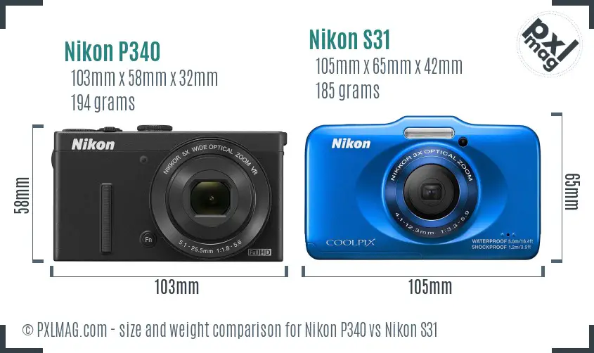 Nikon P340 vs Nikon S31 size comparison Nikon P340 vs Nikon S31 size comparison
