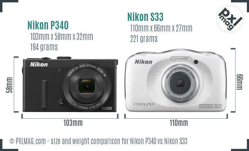 Nikon P340 vs Nikon S33 size comparison Nikon P340 vs Nikon S33 size comparison