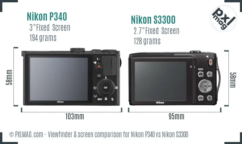 Nikon P340 vs Nikon S3300 Screen and Viewfinder comparison