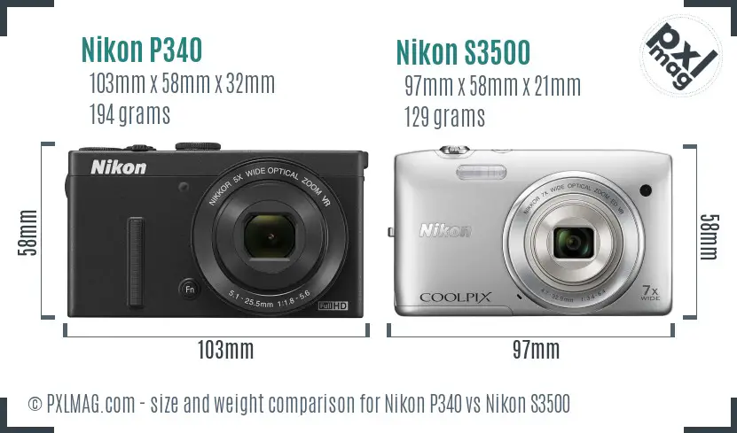 Nikon P340 vs Nikon S3500 size comparison Nikon P340 vs Nikon S3500 size comparison