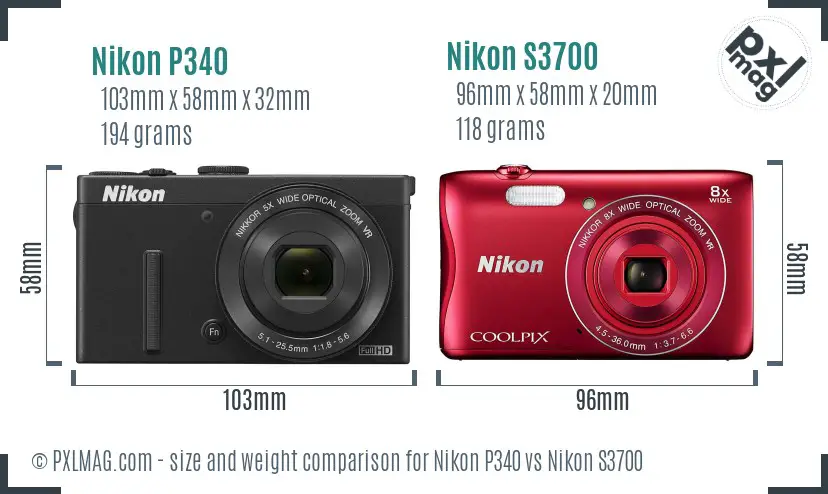 Nikon P340 vs Nikon S3700 size comparison Nikon P340 vs Nikon S3700 size comparison