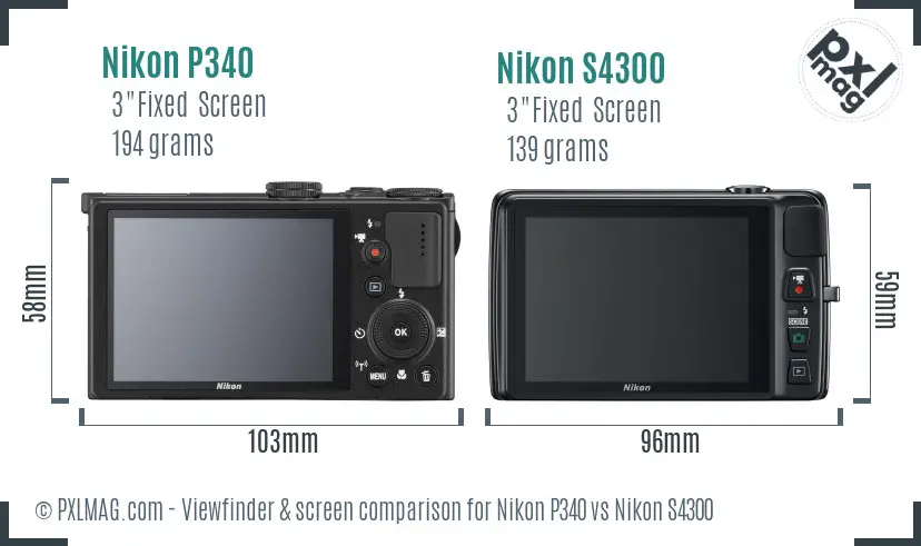 Nikon P340 vs Nikon S4300 Screen and Viewfinder comparison