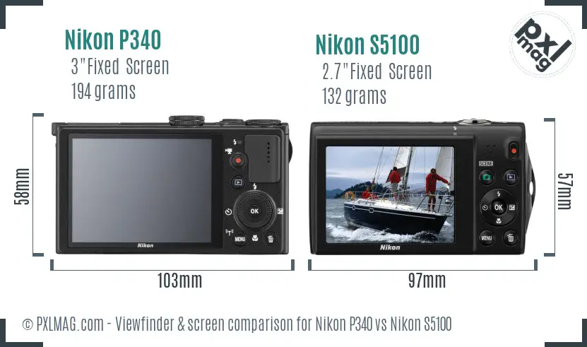 Nikon P340 vs Nikon S5100 Screen and Viewfinder comparison