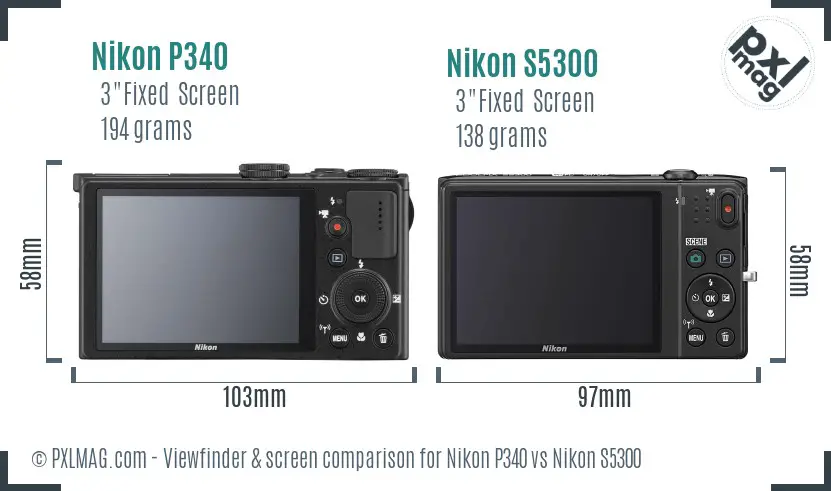 Nikon P340 vs Nikon S5300 Screen and Viewfinder comparison