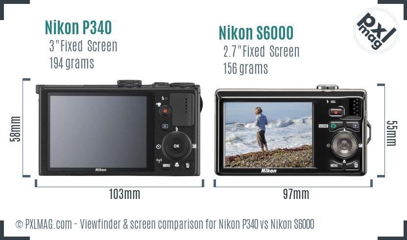 Nikon P340 vs Nikon S6000 Screen and Viewfinder comparison