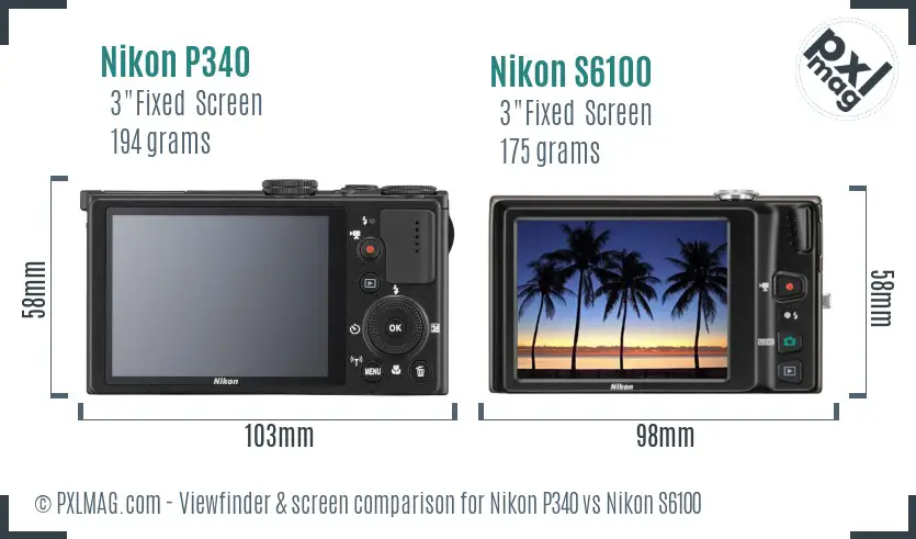 Nikon P340 vs Nikon S6100 Screen and Viewfinder comparison