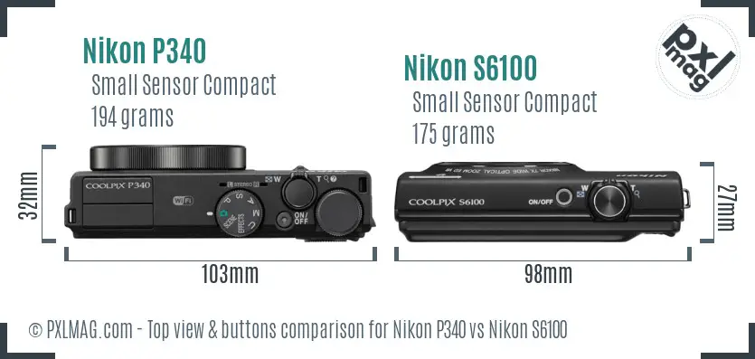 Nikon P340 vs Nikon S6100 top view buttons comparison