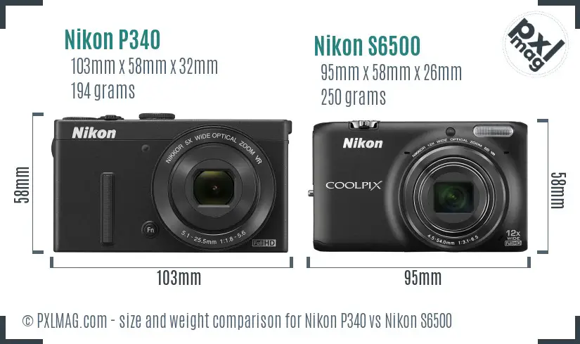 Nikon P340 vs Nikon S6500 size comparison Nikon P340 vs Nikon S6500 size comparison