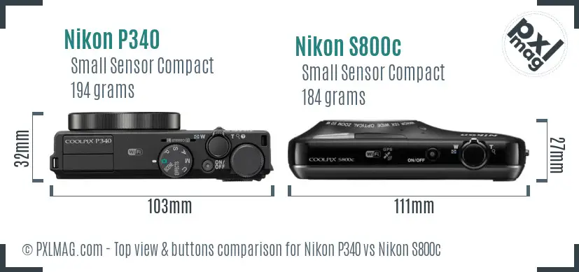 Nikon P340 vs Nikon S800c top view buttons comparison