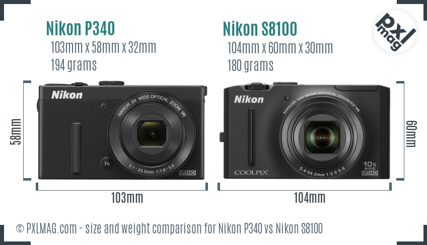 Nikon P340 vs Nikon S8100 size comparison Nikon P340 vs Nikon S8100 size comparison