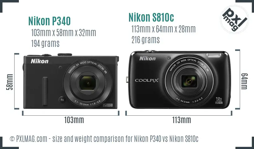 Nikon P340 vs Nikon S810c size comparison Nikon P340 vs Nikon S810c size comparison
