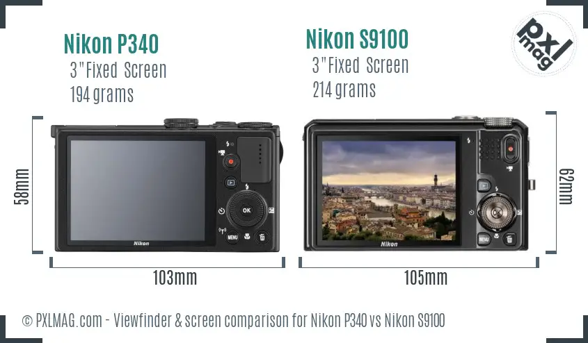 Nikon P340 vs Nikon S9100 Screen and Viewfinder comparison