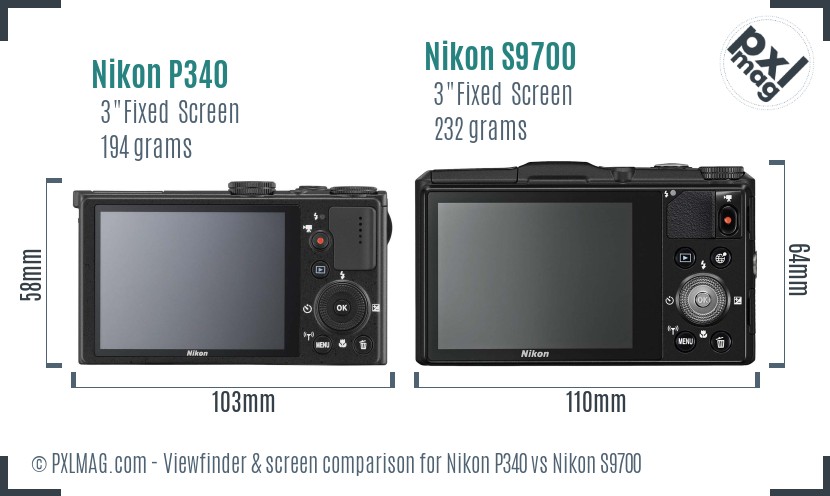 Nikon P340 vs Nikon S9700 Screen and Viewfinder comparison