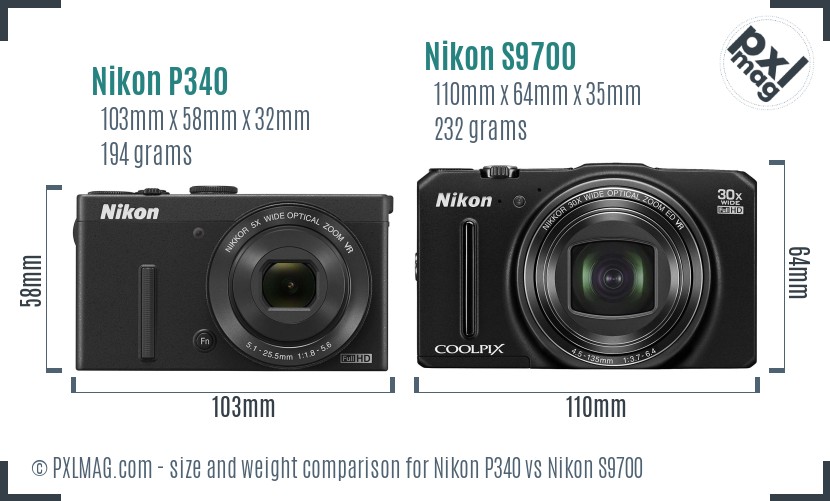 Nikon P340 vs Nikon S9700 size comparison Nikon P340 vs Nikon S9700 size comparison