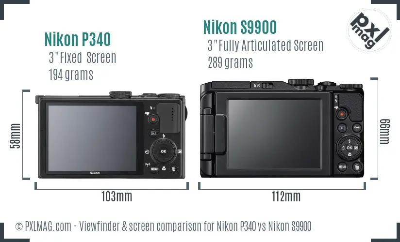 Nikon P340 vs Nikon S9900 Screen and Viewfinder comparison