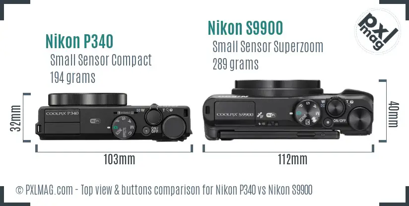 Nikon P340 vs Nikon S9900 top view buttons comparison