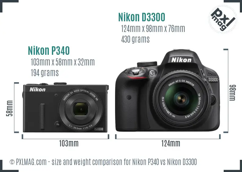 Nikon P340 vs Nikon D3300 size comparison Nikon P340 vs Nikon D3300 size comparison