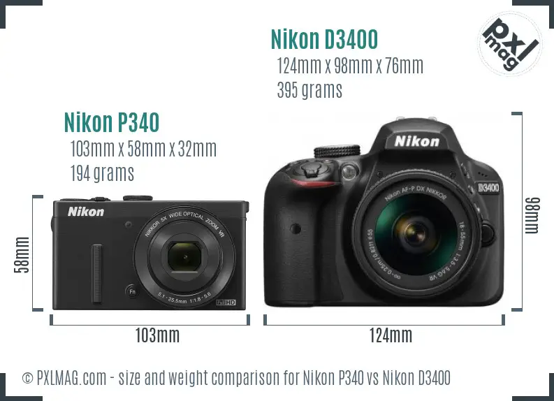 Nikon P340 vs Nikon D3400 size comparison Nikon P340 vs Nikon D3400 size comparison