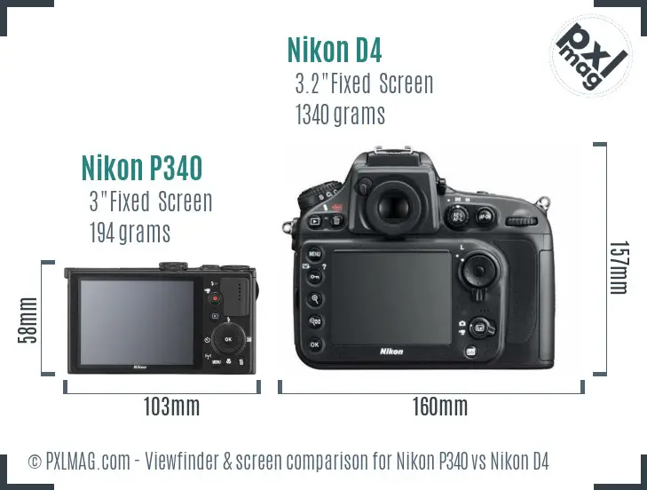 Nikon P340 vs Nikon D4 Screen and Viewfinder comparison Nikon P340 vs Nikon D4 Screen and Viewfinder comparison