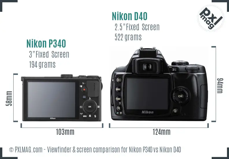 Nikon P340 vs Nikon D40 Screen and Viewfinder comparison Nikon P340 vs Nikon D40 Screen and Viewfinder comparison