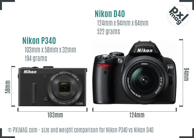 Nikon P340 vs Nikon D40 size comparison Nikon P340 vs Nikon D40 size comparison