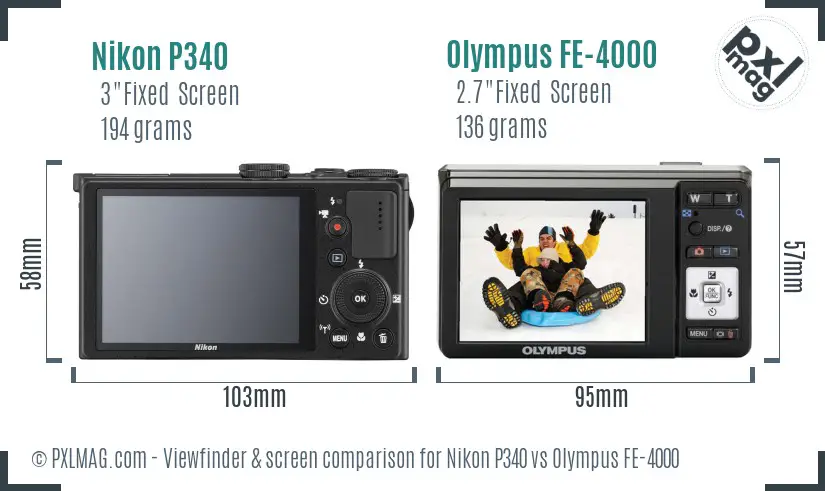Nikon P340 vs Olympus FE-4000 Screen and Viewfinder comparison
