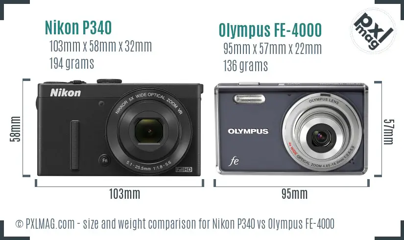 Nikon P340 vs Olympus FE-4000 size comparison