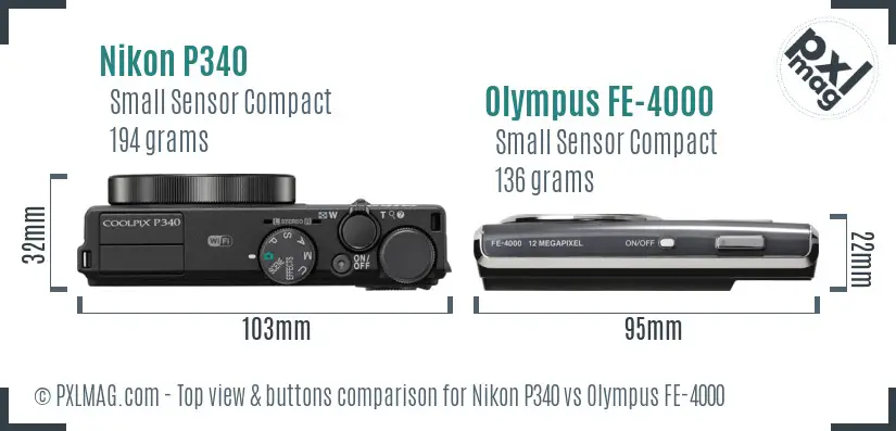 Nikon P340 vs Olympus FE-4000 top view buttons comparison
