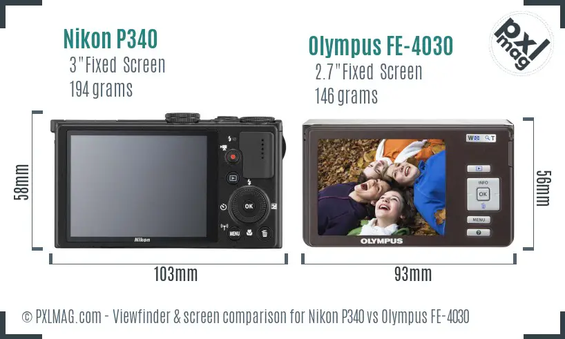 Nikon P340 vs Olympus FE-4030 Screen and Viewfinder comparison