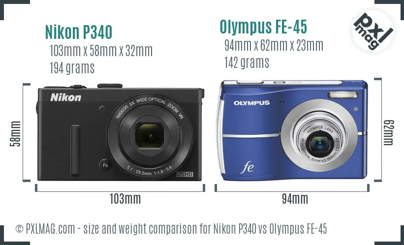 Nikon P340 vs Olympus FE-45 size comparison Nikon P340 vs Olympus FE-45 size comparison