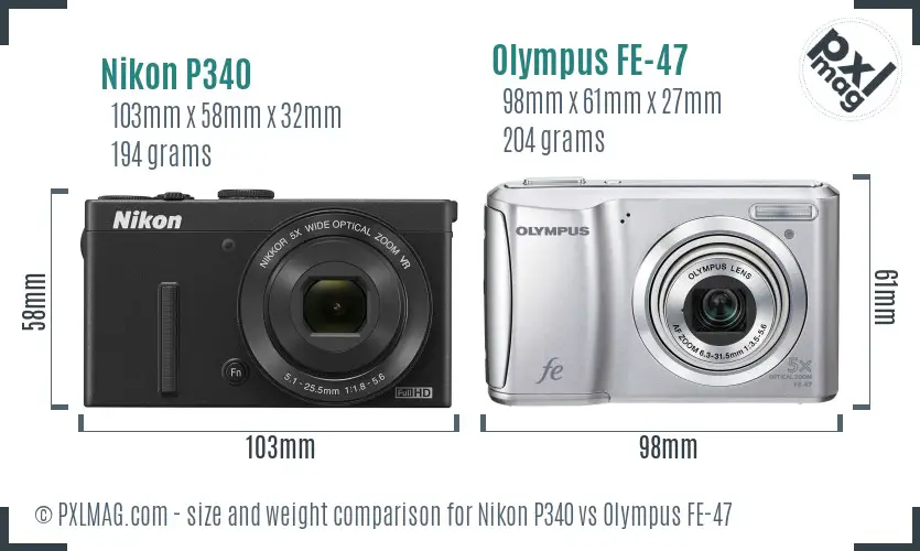 Nikon P340 vs Olympus FE-47 size comparison Nikon P340 vs Olympus FE-47 size comparison