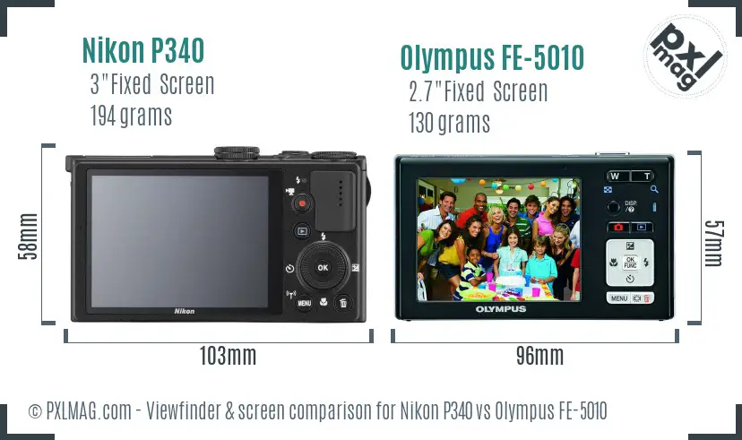 Nikon P340 vs Olympus FE-5010 Screen and Viewfinder comparison