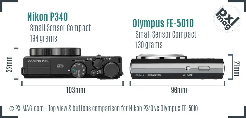 Nikon P340 vs Olympus FE-5010 top view buttons comparison