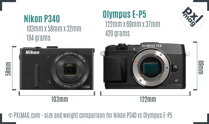 Nikon P340 vs Olympus E-P5 size comparison Nikon P340 vs Olympus E-P5 size comparison
