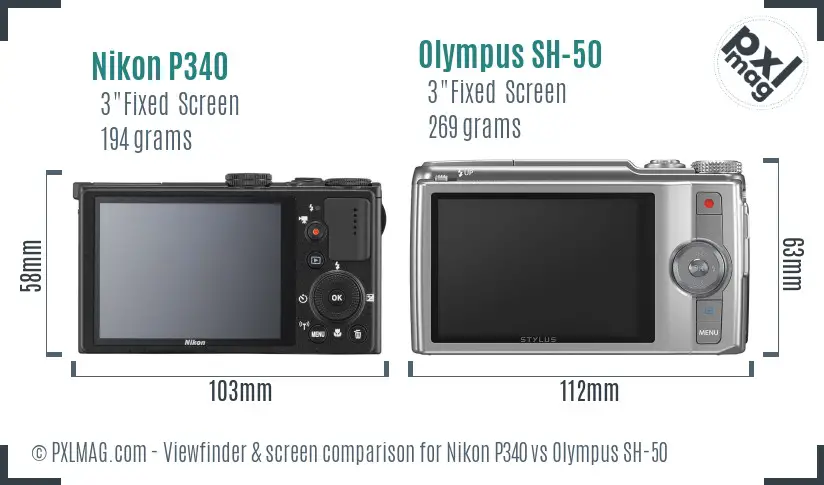 Nikon P340 vs Olympus SH-50 Screen and Viewfinder comparison