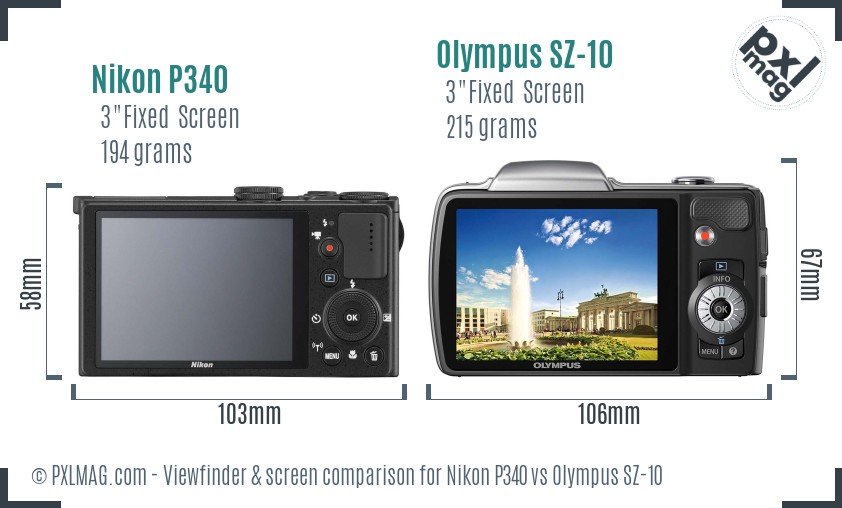 Nikon P340 vs Olympus SZ-10 Screen and Viewfinder comparison